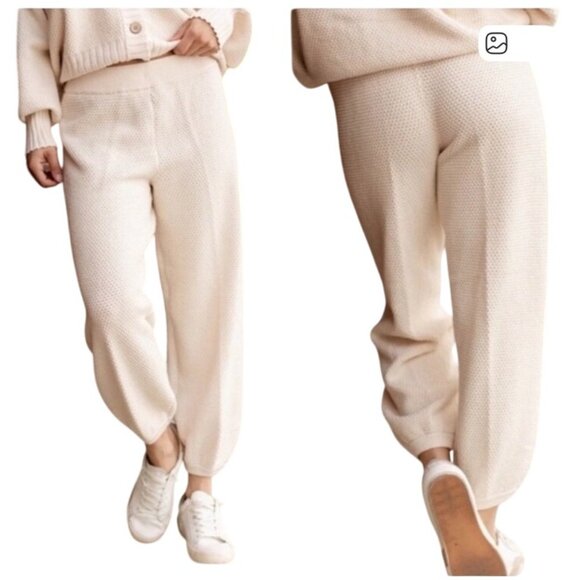 Free People Beach Hailee Crochet Knit Pants S Cream Cotton Blend textured athlei - Picture 2 of 10